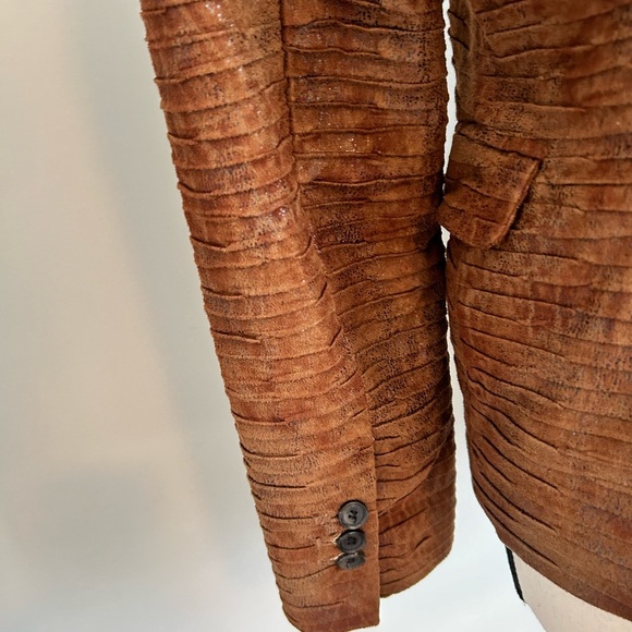 ZARA Hourglass Crocodile Faux Leather Brown Blazer  Size XS - Picture 3 of 9